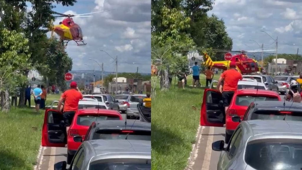 Helicóptero dos bombeiros fecha avenida de Goiânia para resgatar