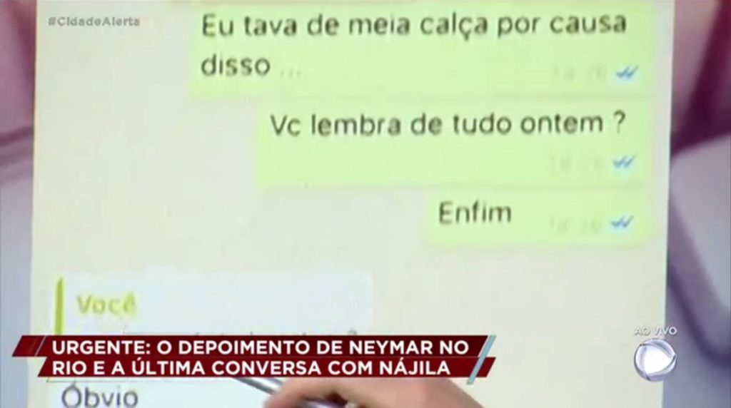 Novas mensagens de WhatsApp entre Neymar e Najila Trindade são reveladas