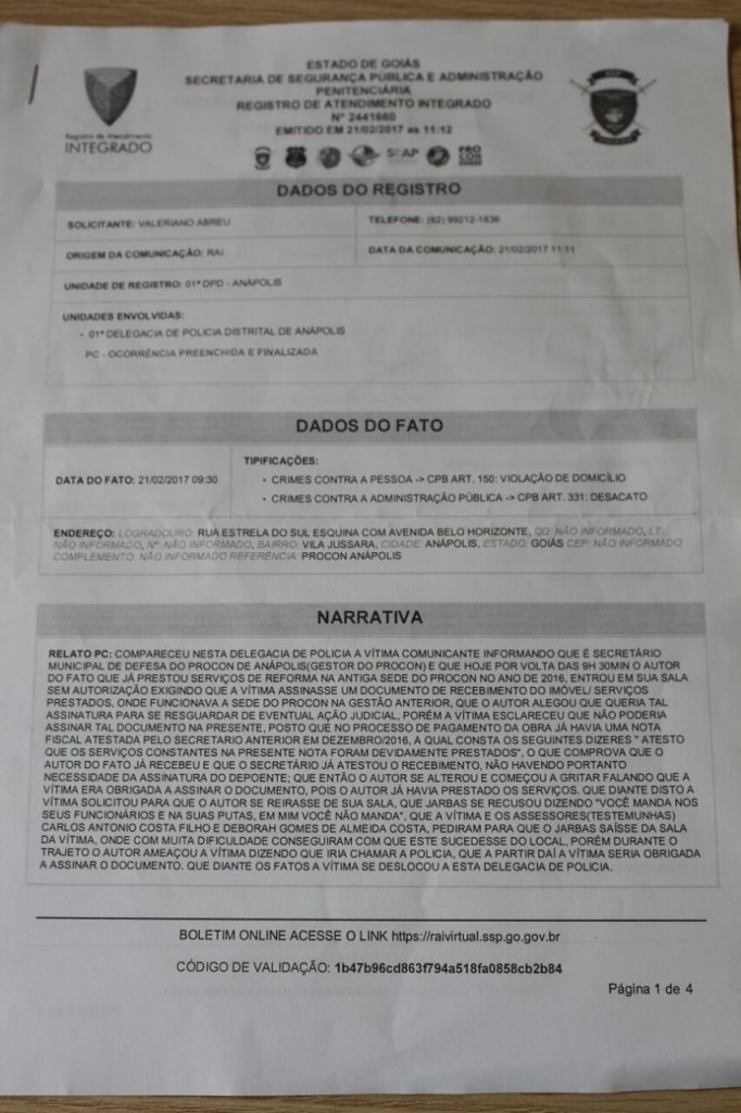 Boletim de Ocorrência Valeriano