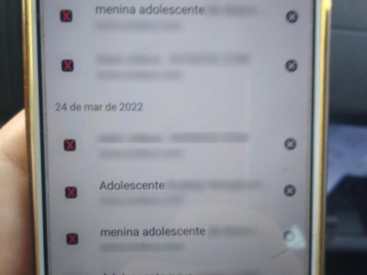 No celular do suspeito foram encontrados prints de pesquisas em sites adultos (Foto: Reprodução)