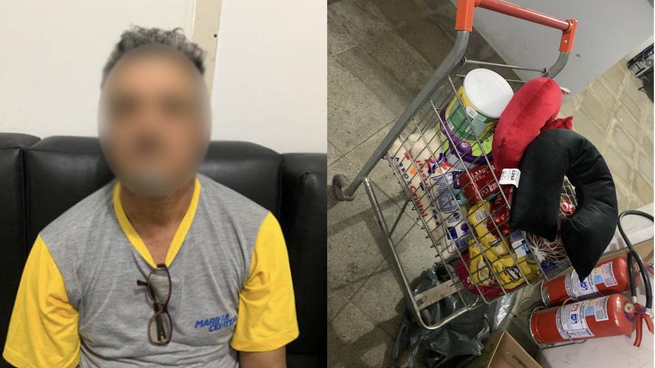 Homem é preso em flagrante por tentar furtar supermercado. (Foto: Reprodução)