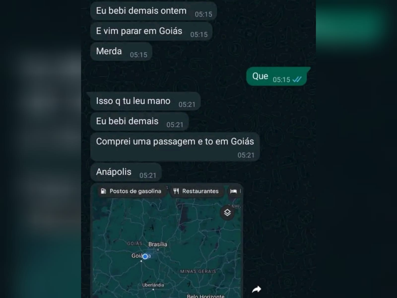 Conversa exposta no Twitter volta a viralizar com bêbado explicando como veio parar em Anápolis