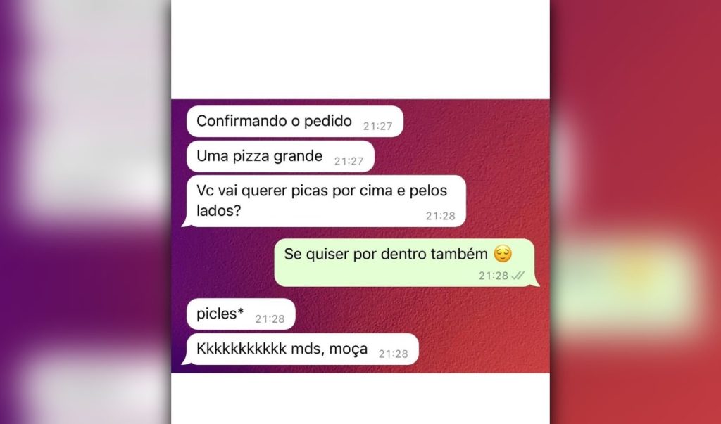 Pizzaria envia confirmação de pedido, mas comete erro na mensagem e a resposta da cliente viraliza