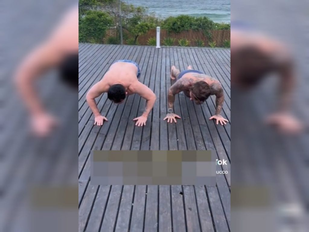 Marrone e Lucas Lucco desafiam quem faz mais flexões e vídeo mostra o vencedor