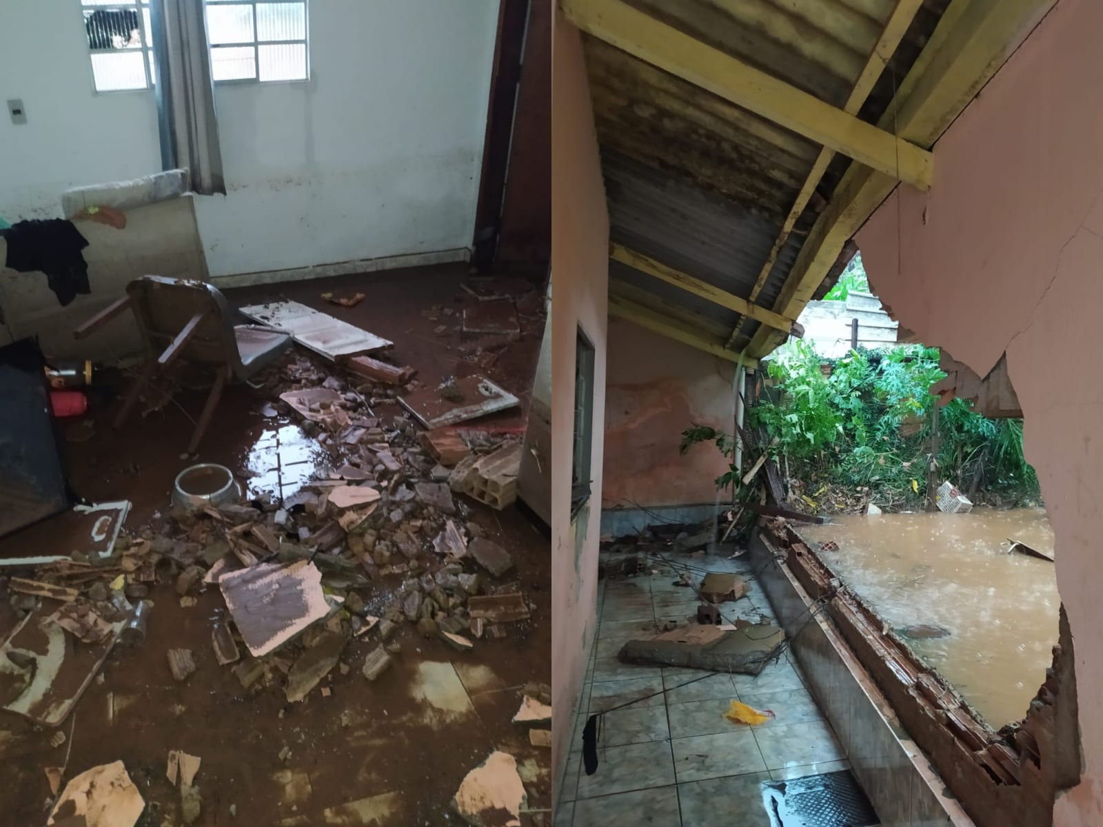 Família fica ilhada dentro de casa alagada pela forte chuva em Goiânia