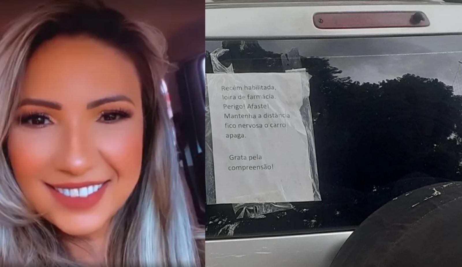 Mulher conta por que colocou no carro a placa que chamou atenção dos motoristas de Goiânia