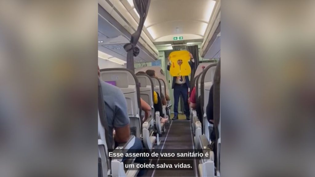 Comissário de bordo surpreende passageiros com instruções divertidas durante voo Goiânia-Guarulhos