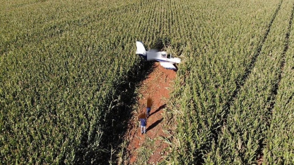 Bombeiros são acionados após avião fazer pouso forçado em plantação de sorgo