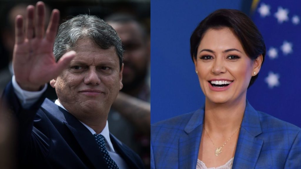 Michelle Bolsonaro e Tarcísio de Freitas.