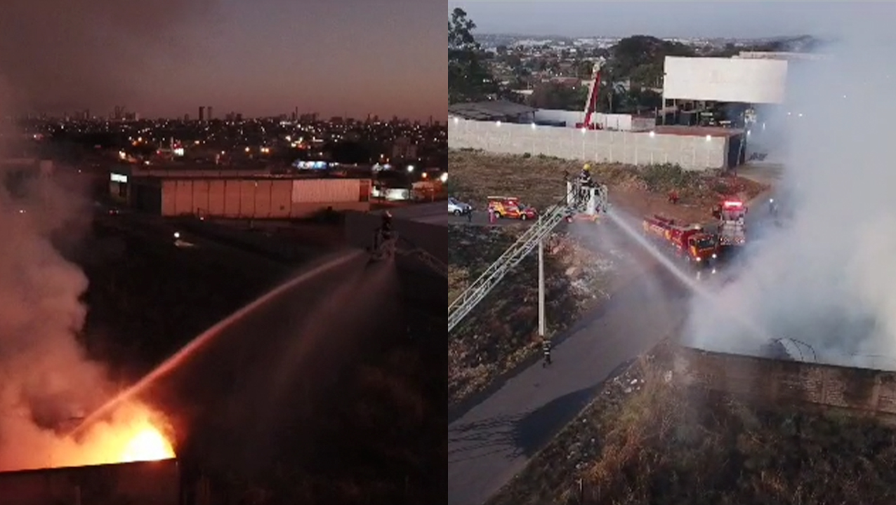 Vídeo mostra mobilização do Corpo de Bombeiros para conter incêndio de grande proporção