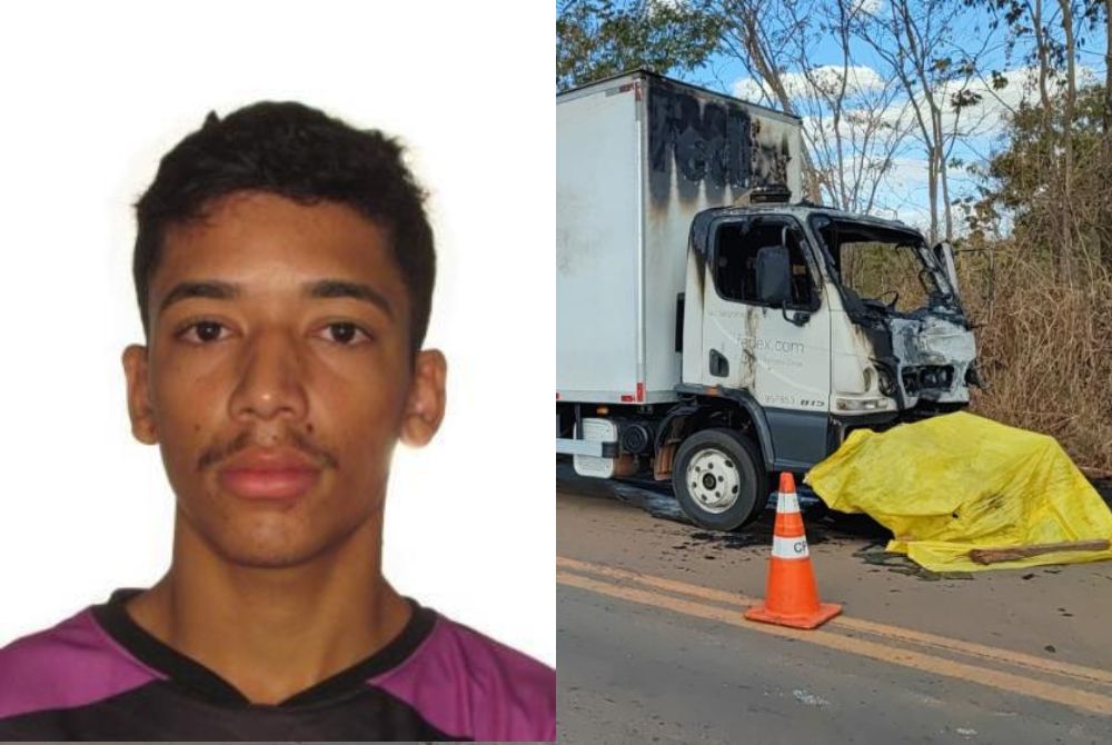 Breno Araújo Veiga, de 25 anos, morreu após se chocar contra caminhão, em Pirenópolis. (Montagem: Reprodução) 