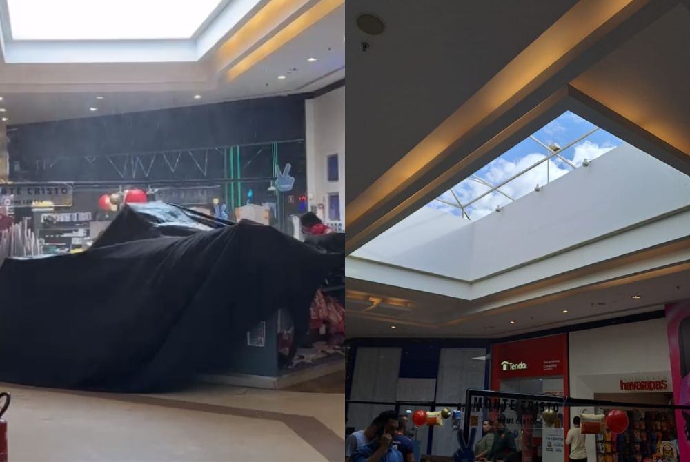 Inesperada, chuva foi capaz de destruir parte de teto em shopping de Goiânia