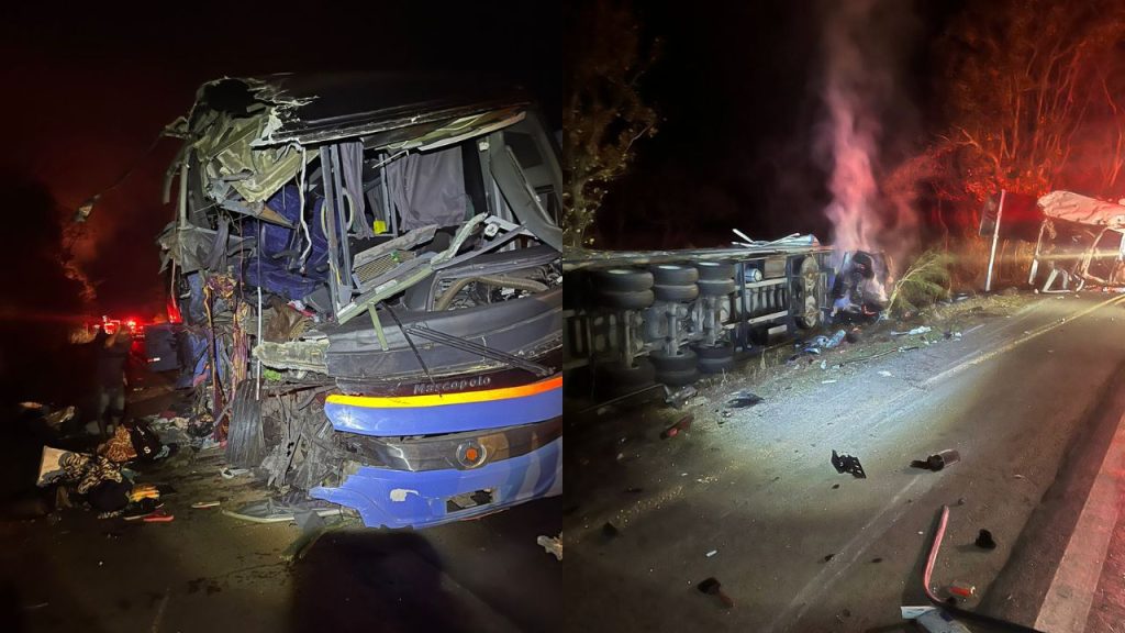 Grave acidente envolvendo caminhão e ônibus deixa 2 mortos e 23 feridos, em Goiás