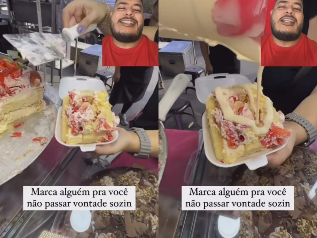 Tamanho de fatia de bolo em Goiânia impressiona internautas e vídeo viraliza: ‘problema é ir no banheiro depois’