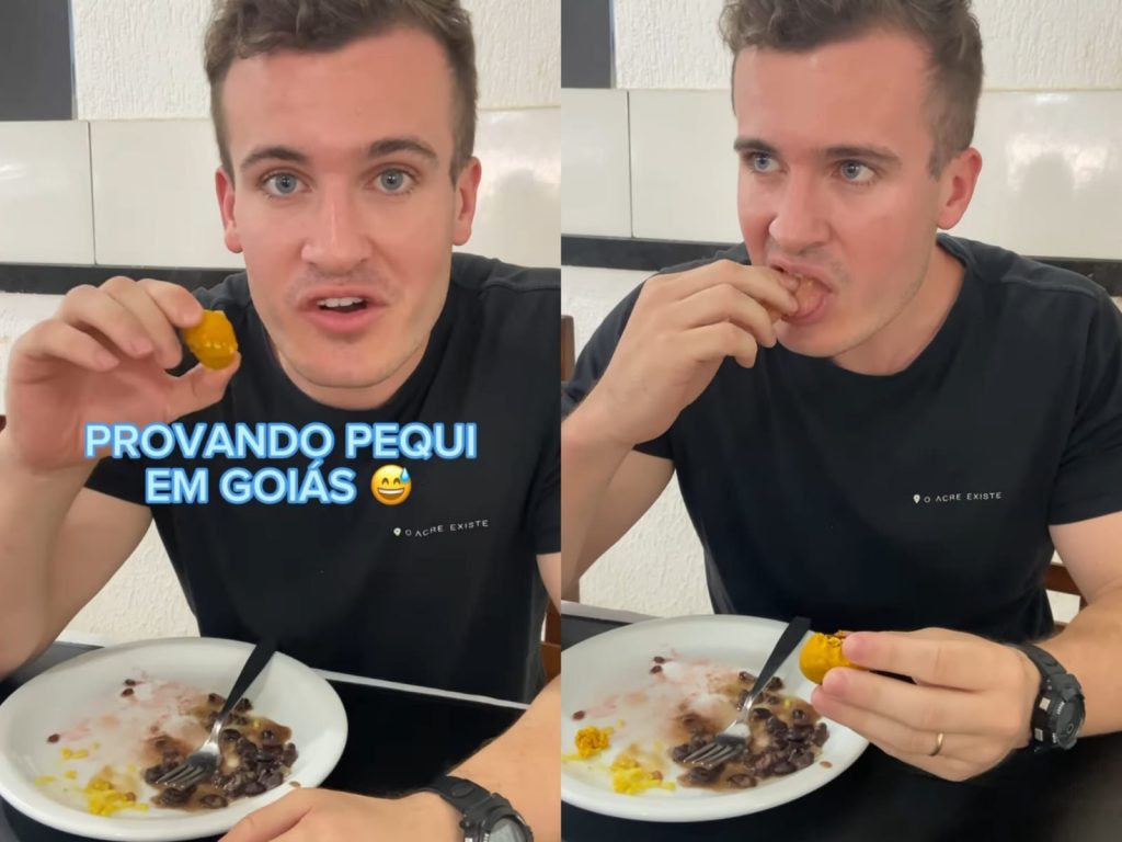 Essa foi a reação do influencer australiano ao comer pequi pela primeira vez