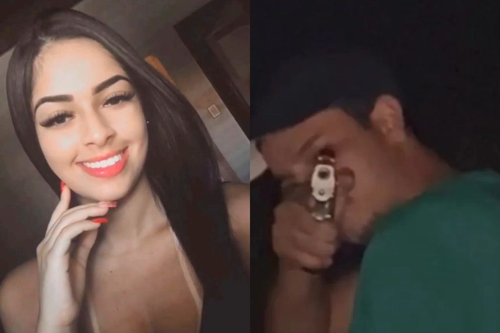 Imagem mostra jovem assassinada e suspeito no momento do crime.