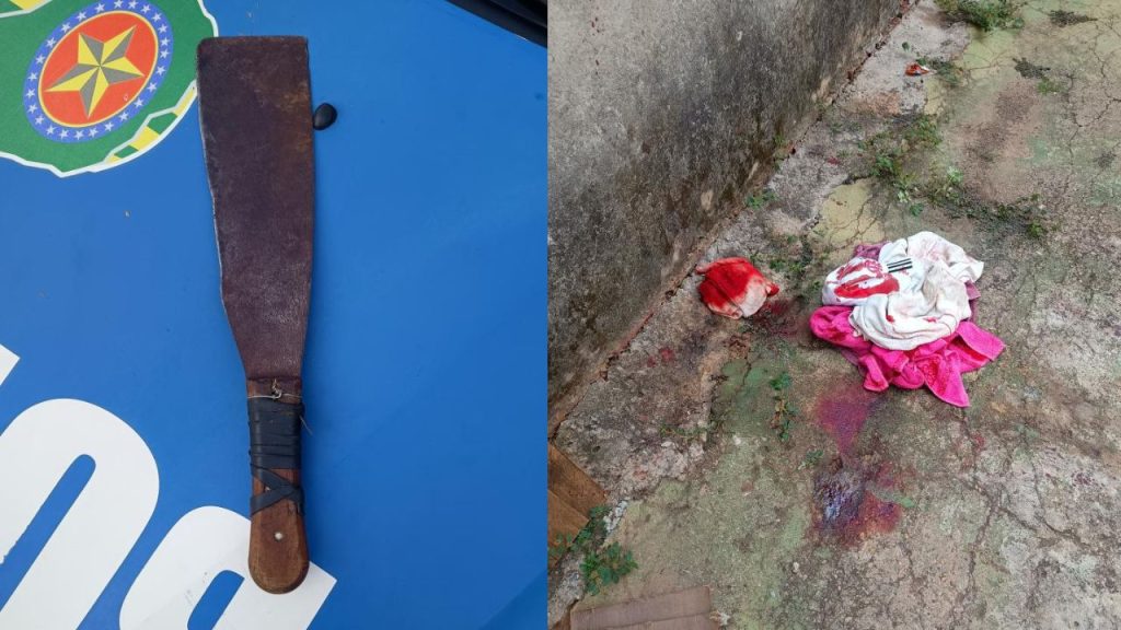Arma usada por idoso para esfaquear homem, em Anápolis.