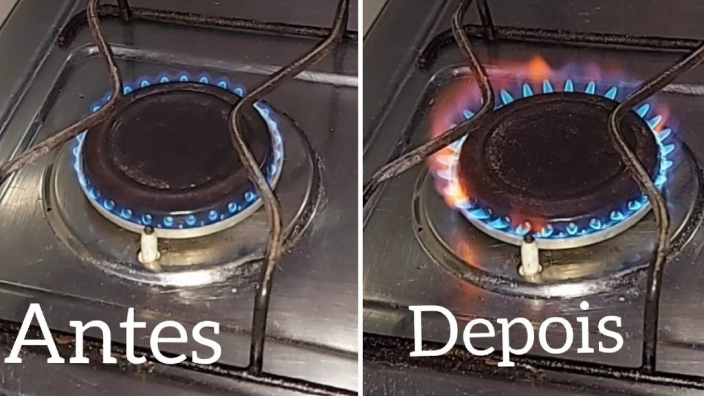 Imagem do antes e depois das bocas do fogão depois de desentupidas