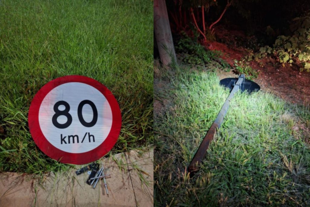 Placa de trânsito chama atenção e jovens de Anápolis acabam indo parar na delegacia