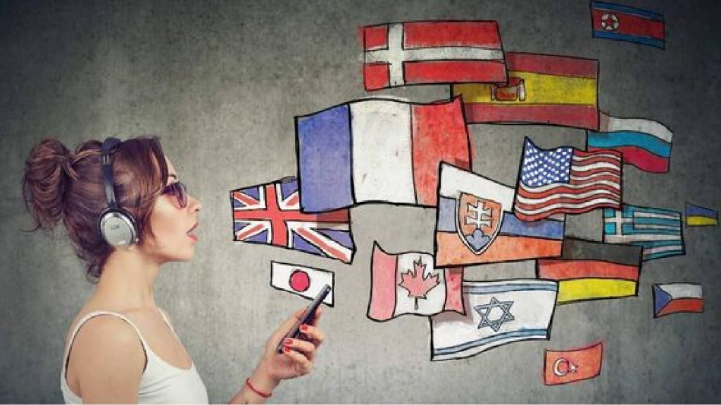 Pessoa falando diversas línguas simbolizando as mais fáceis de aprender