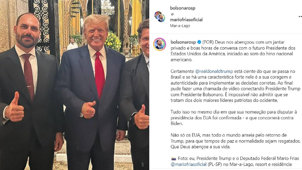 Trump recebe Eduardo Bolsonaro e Mario Frias na Flórida