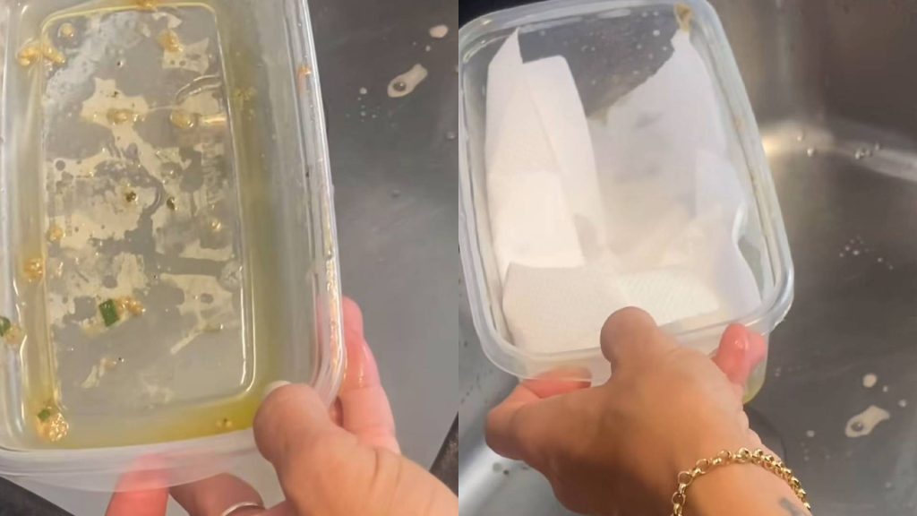 Papel toalha e detergente são ótimos para limpar potes engordurados