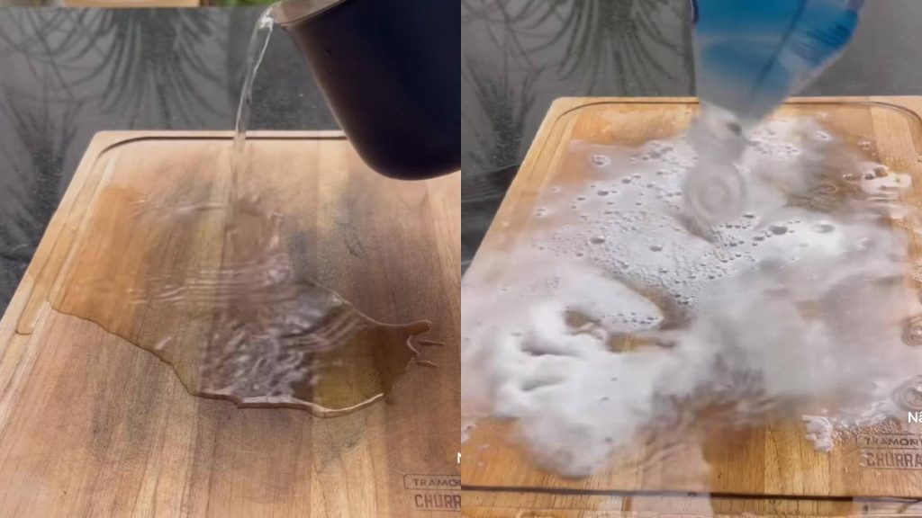 Limpar a tábua de cortar carne com água quente e vinagre é a forma correta