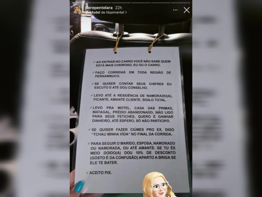 Placa com instruções deixada por motorista por app chama atenção de passageiros