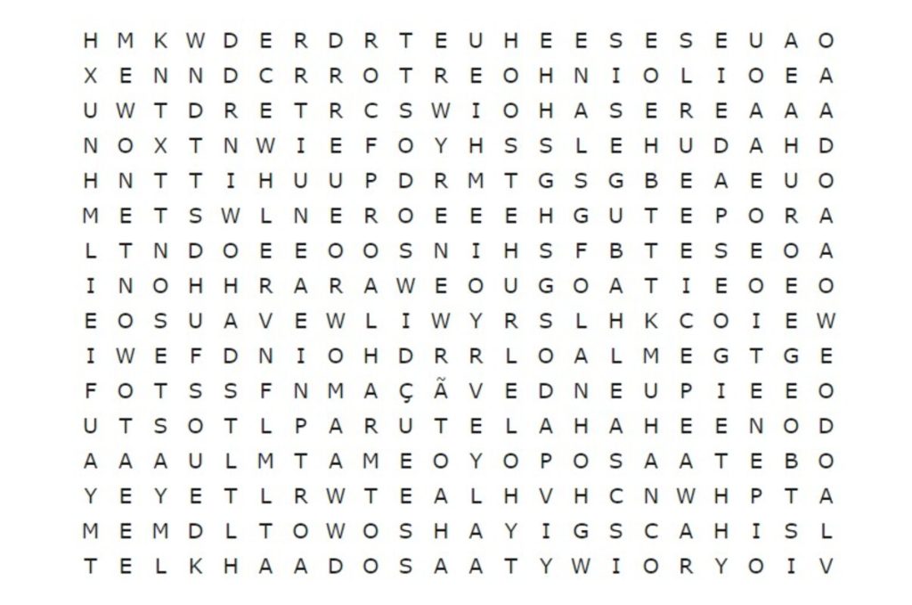 Somente pessoas rápidas conseguem apontar a “MAÇÃ” neste caça-palavras em apenas 15 segundos