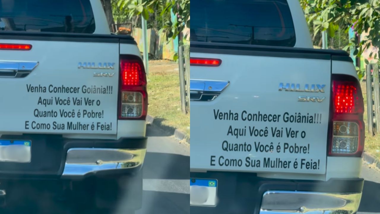 Imagem mostra carro com adesivo, em Goiânia. (Foto: Reprodução)