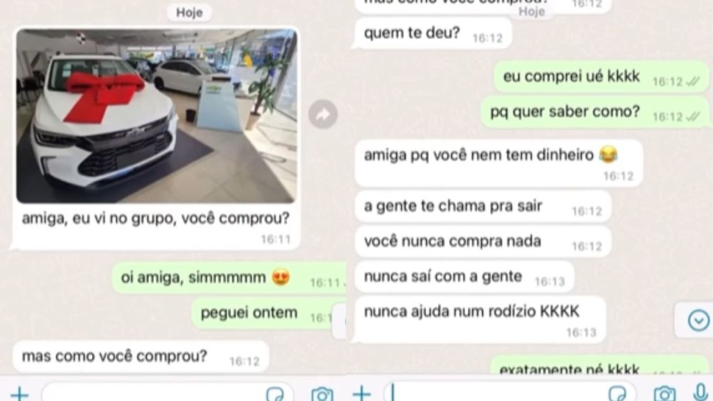 Jovem que realizou sonho de comprar um carro mostra conversa com amiga e alerta: “fique longe de pessoas assim”