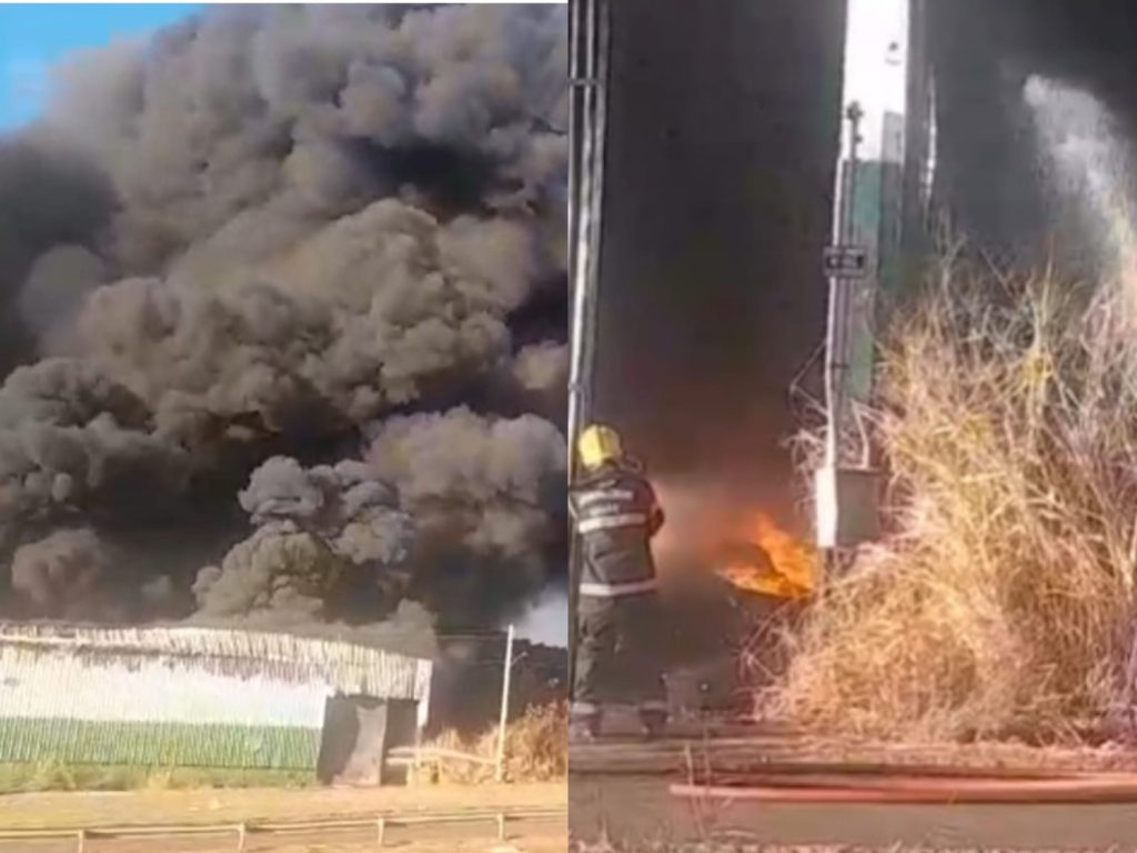 Chamas tomam conta de galpão em Anápolis; veja as imagens