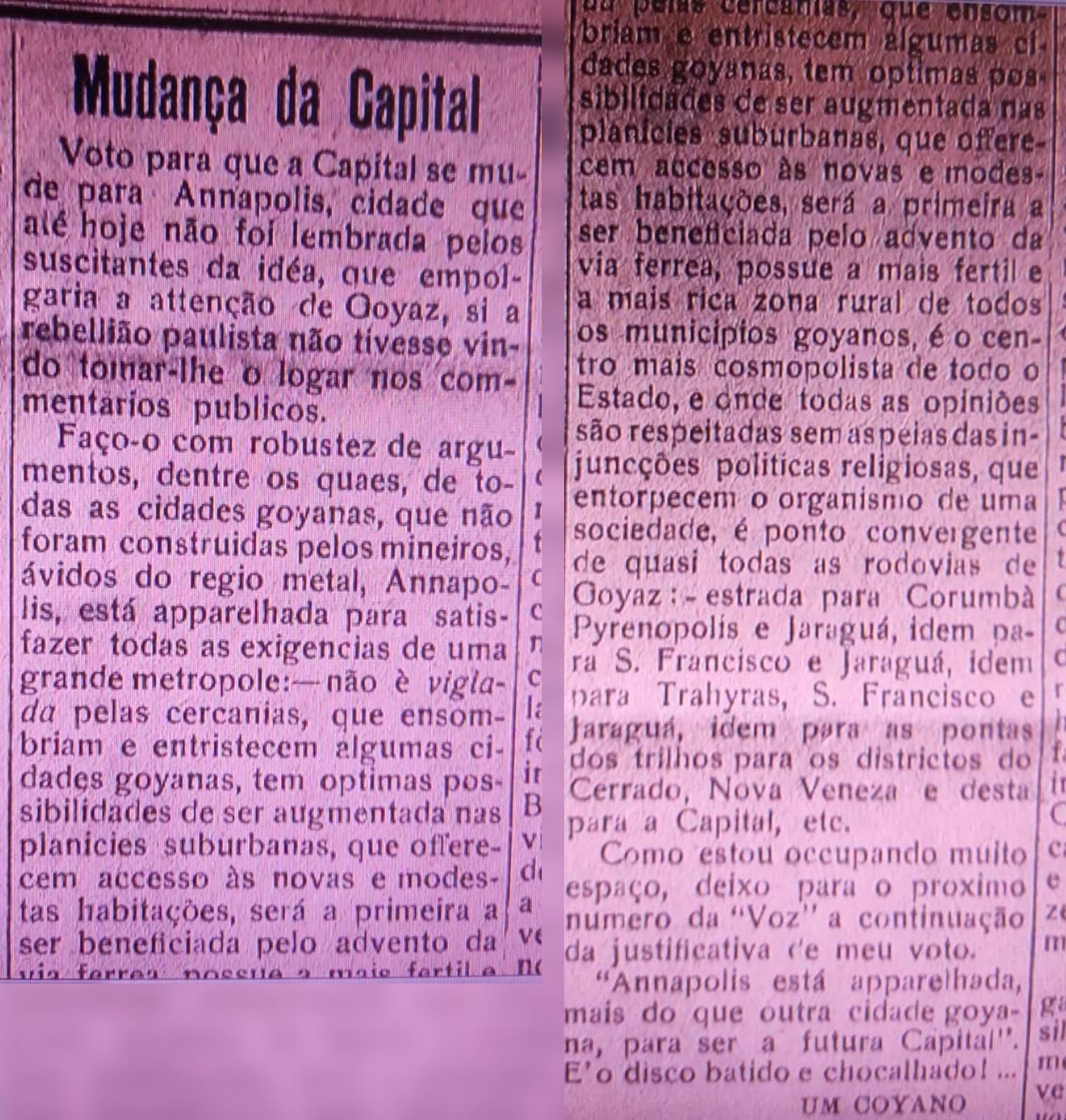 Jornal Voz do Sul, publicado em 21 de agosto de 1932. (Foto: @anapolisnarede)