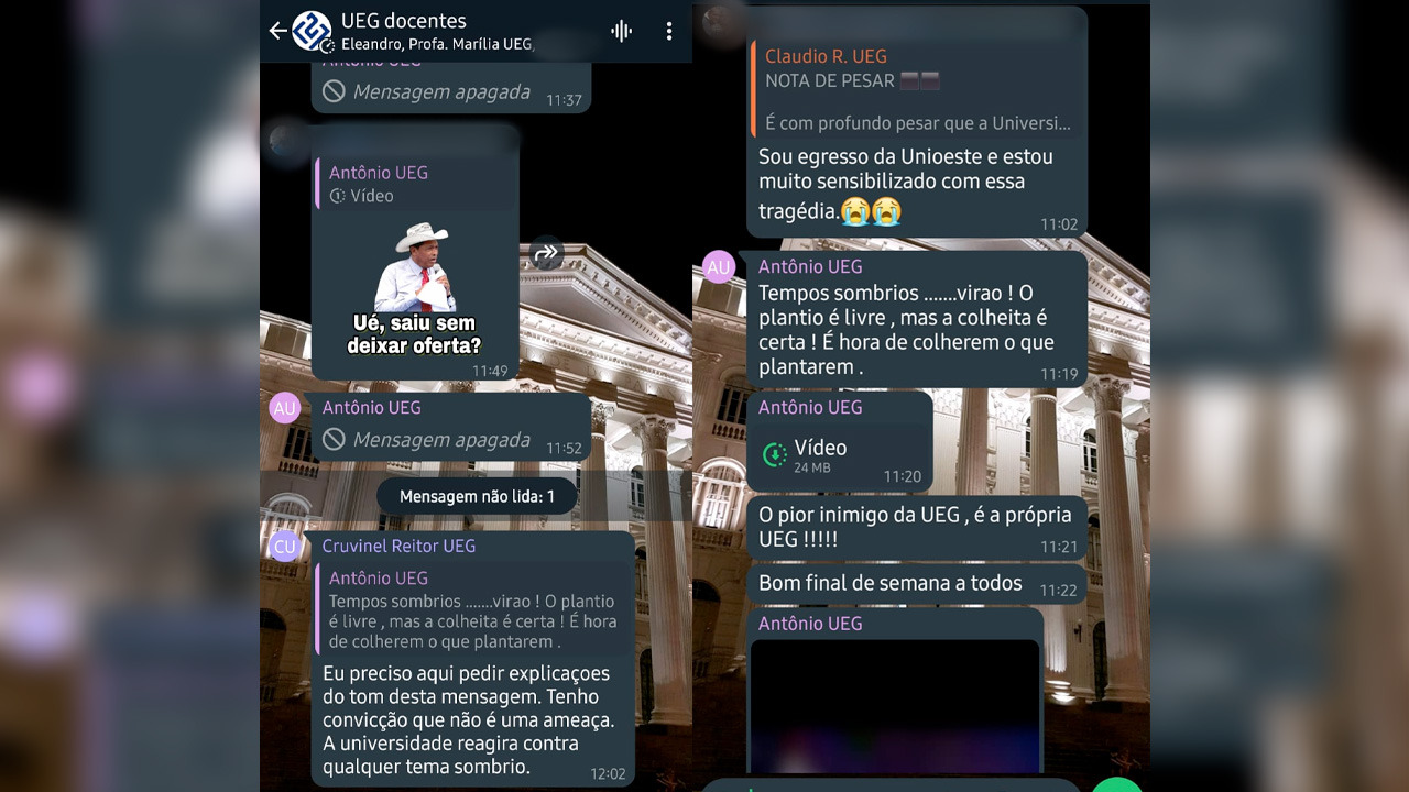 Imagem mostra conversa de grupo de colaboradores da UEG. (Foto: Reprodução)