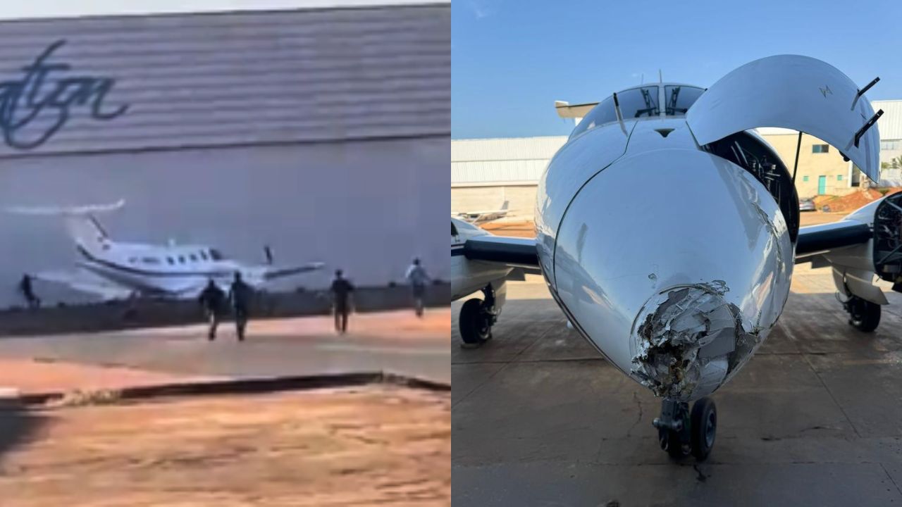 Avião anda sozinho em aeródromo de Goiânia. (Foto: Reprodução)