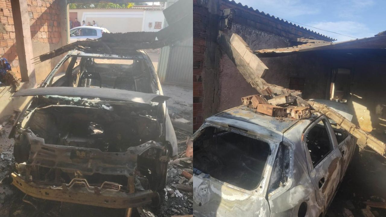 Carro explodiu no momento que condutor acionou a chave, ocasionando  graves queimaduras no mesmo. (Foto: Reprodução)