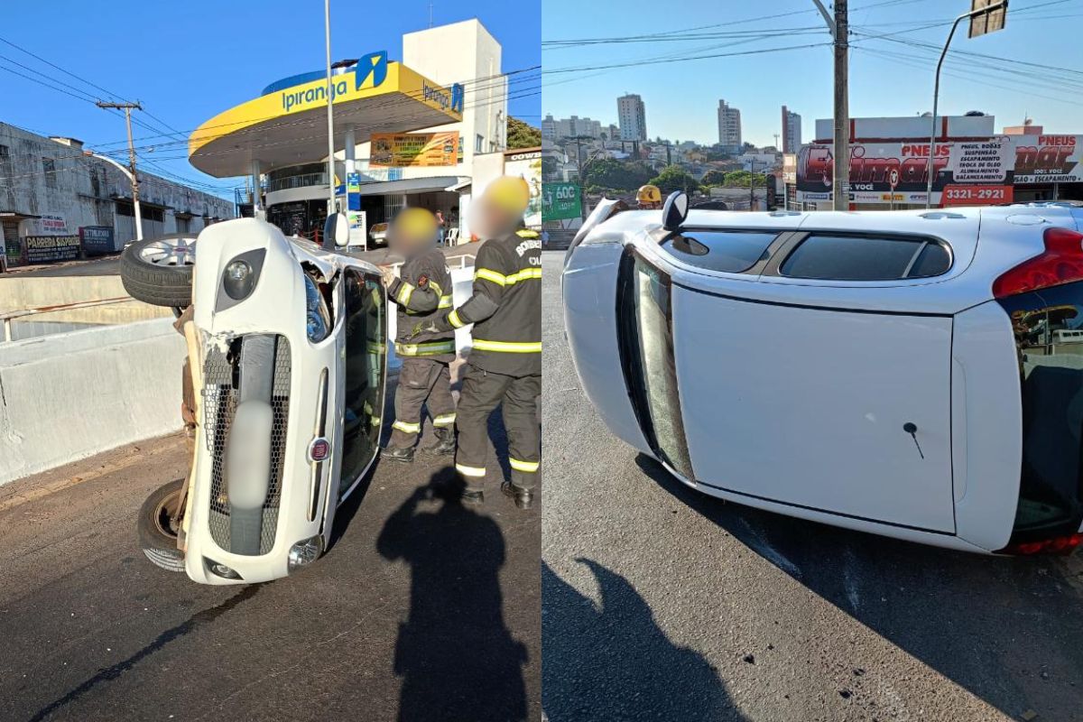 Carro capotou na Avenida Presidente Kennedy. (Foto: Reprodução)