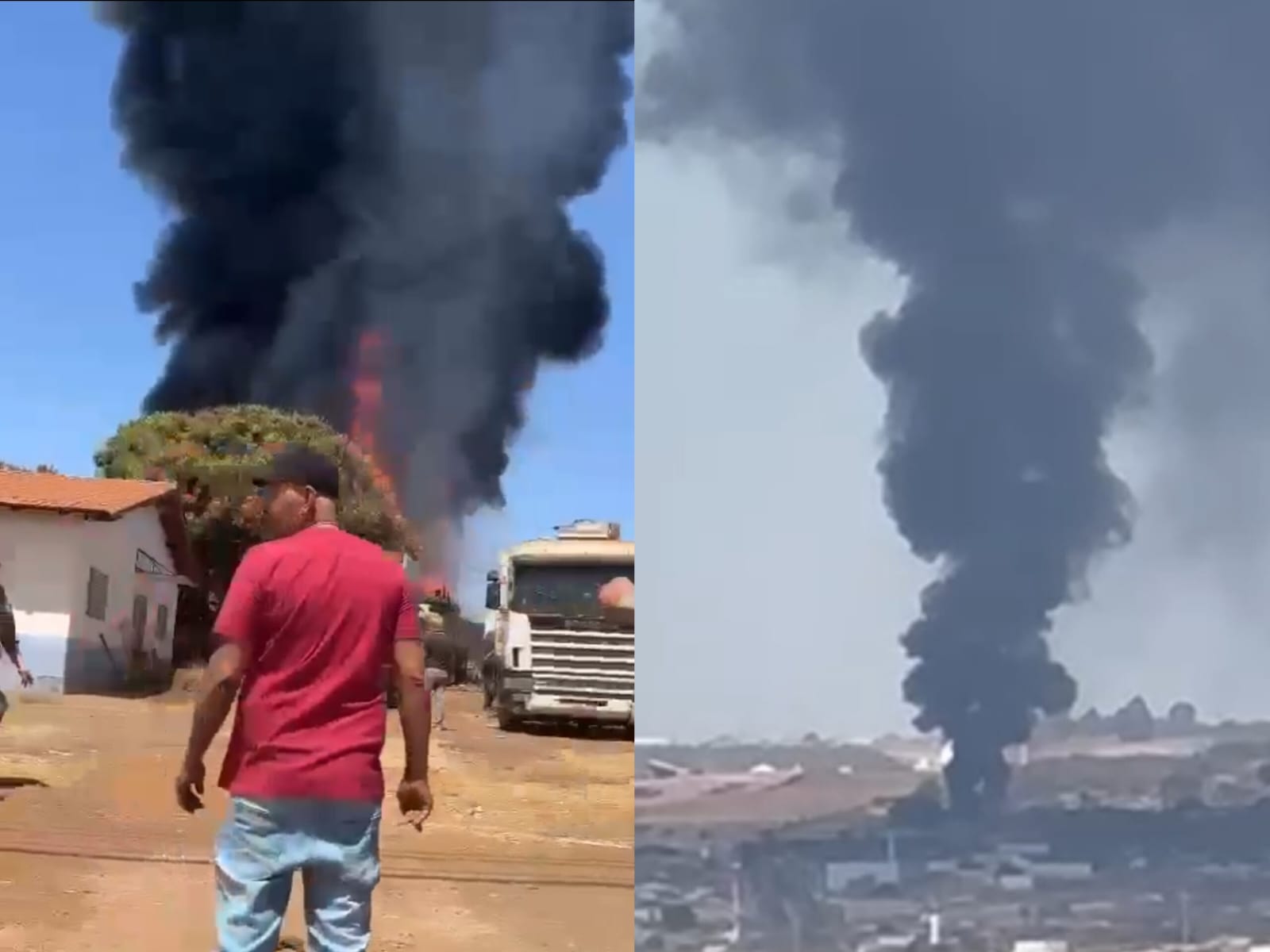 Densa fumaça preta sai do lote e toma conta dos céus de Anápolis. (Foto: Reprodução)