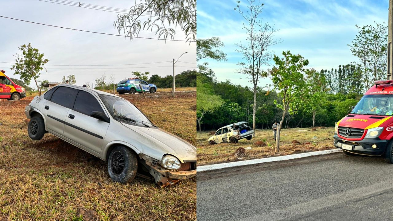 Mulher e criança sofrem capotamento em Catalão. (Foto: Divulgação/CBM)