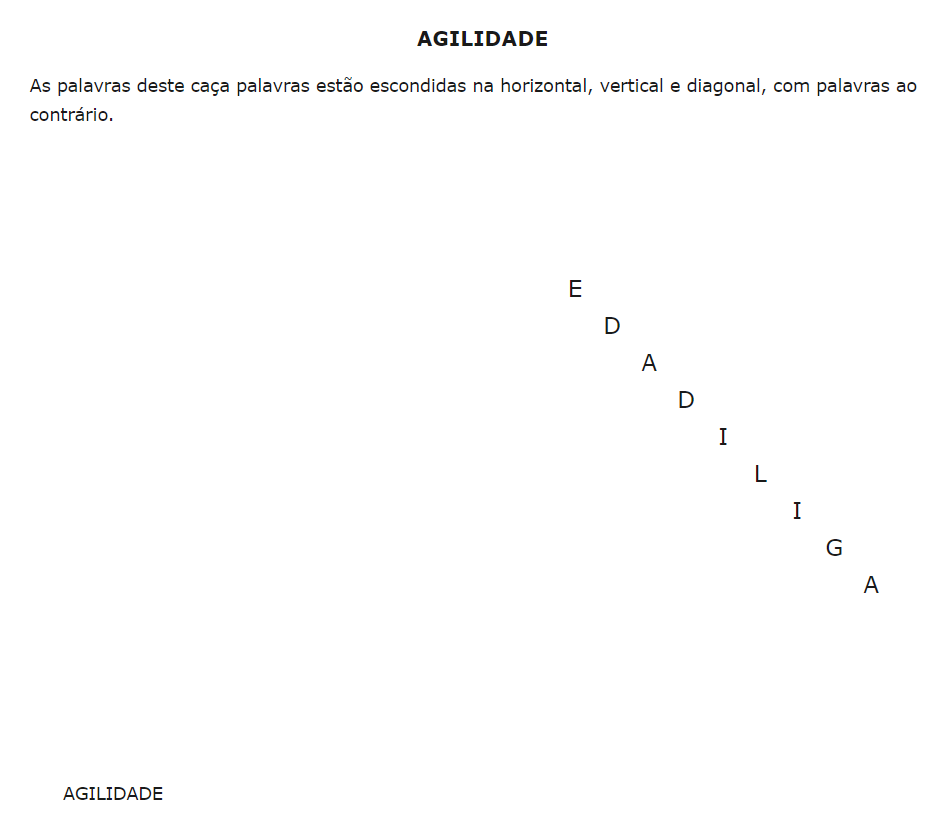 Desafio: seja rápido e encontre “AGILIDADE” em menos de 15 segundos neste caça-palavras