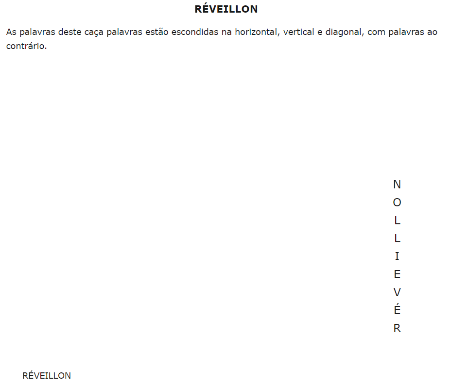 Desafio: encontre “RÉVEILLON” neste caça-palavras antes do dia 31 de dezembro