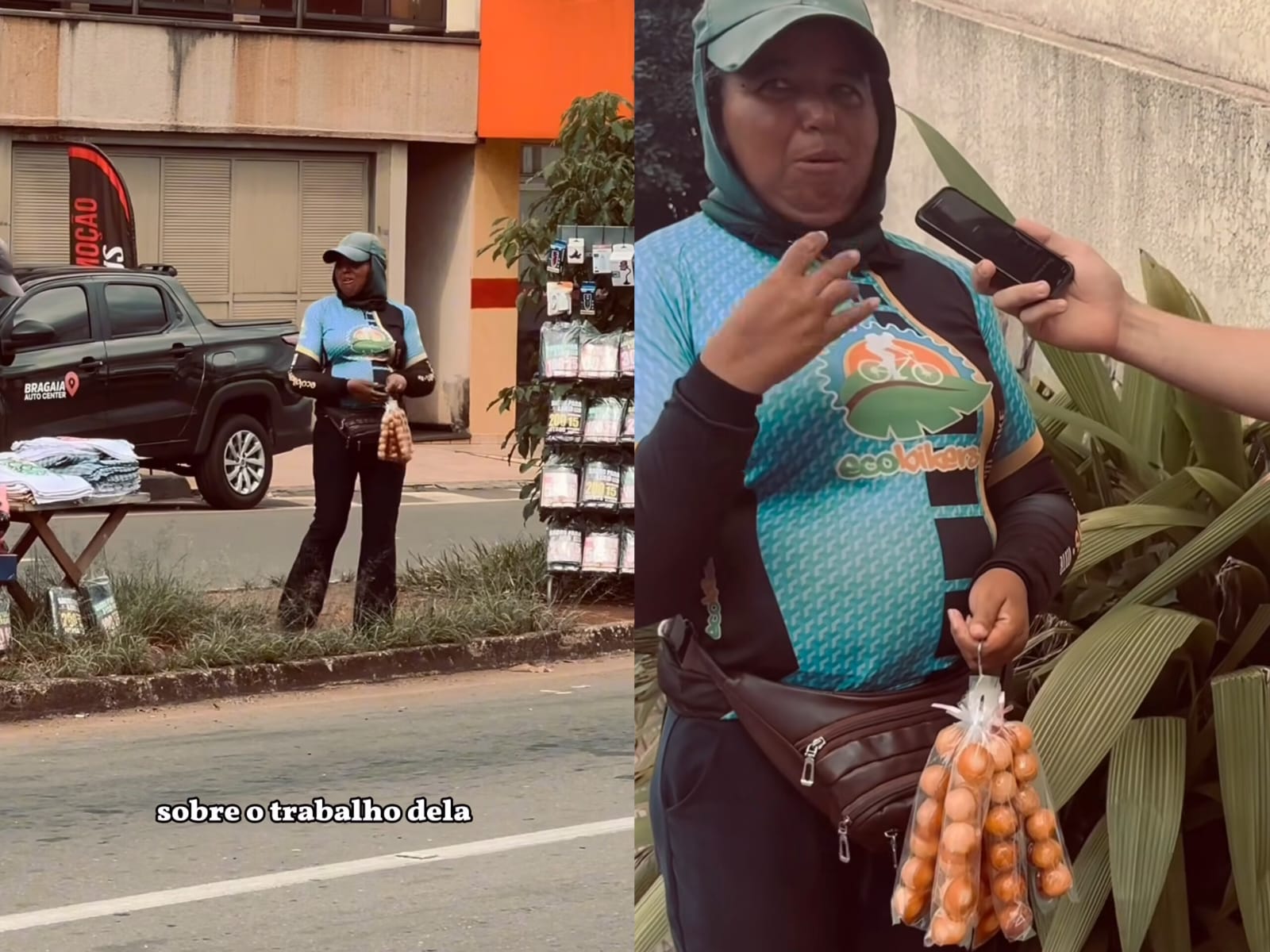 Karla, que vende balas de coco no semáforo, luta para conseguir dinheiro para sustentar a família. (Foto: Mafi_galdino)