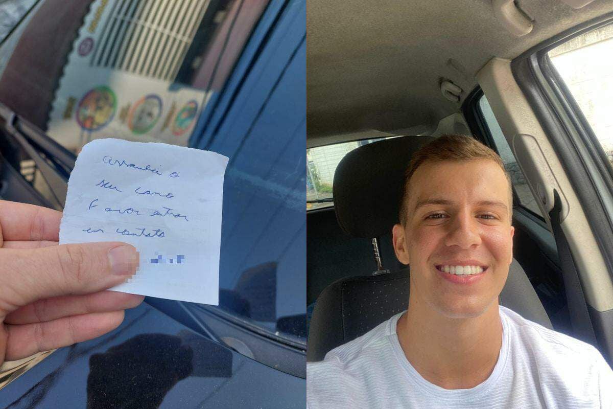 Bilhete estava no para-brisa do carro. (Imagens: Reprodução)