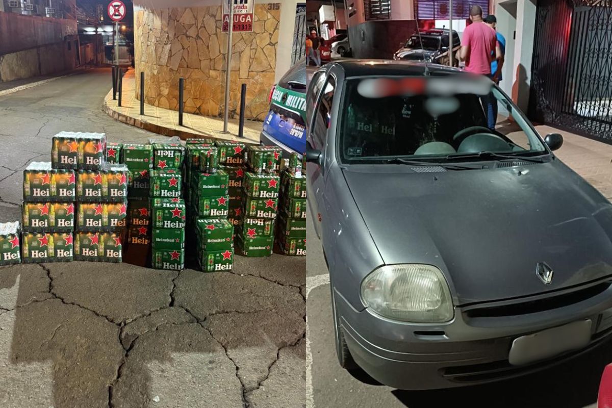 Dupla utilizava um veículo para furtar as caixas de cerveja. (Foto: Reprodução)