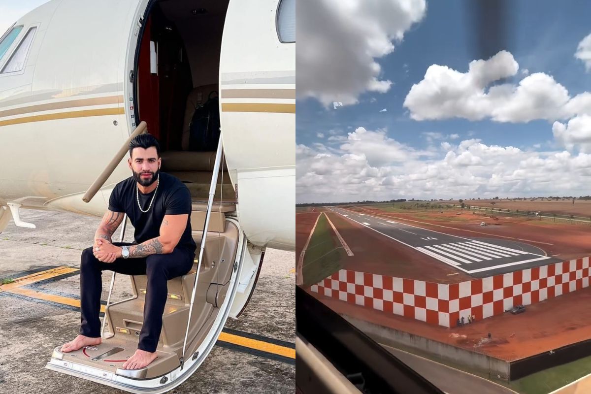 Gusttavo Lima divulgou imagens do aeroporto particular. (Foto: Reprodução/Redes Sociais)