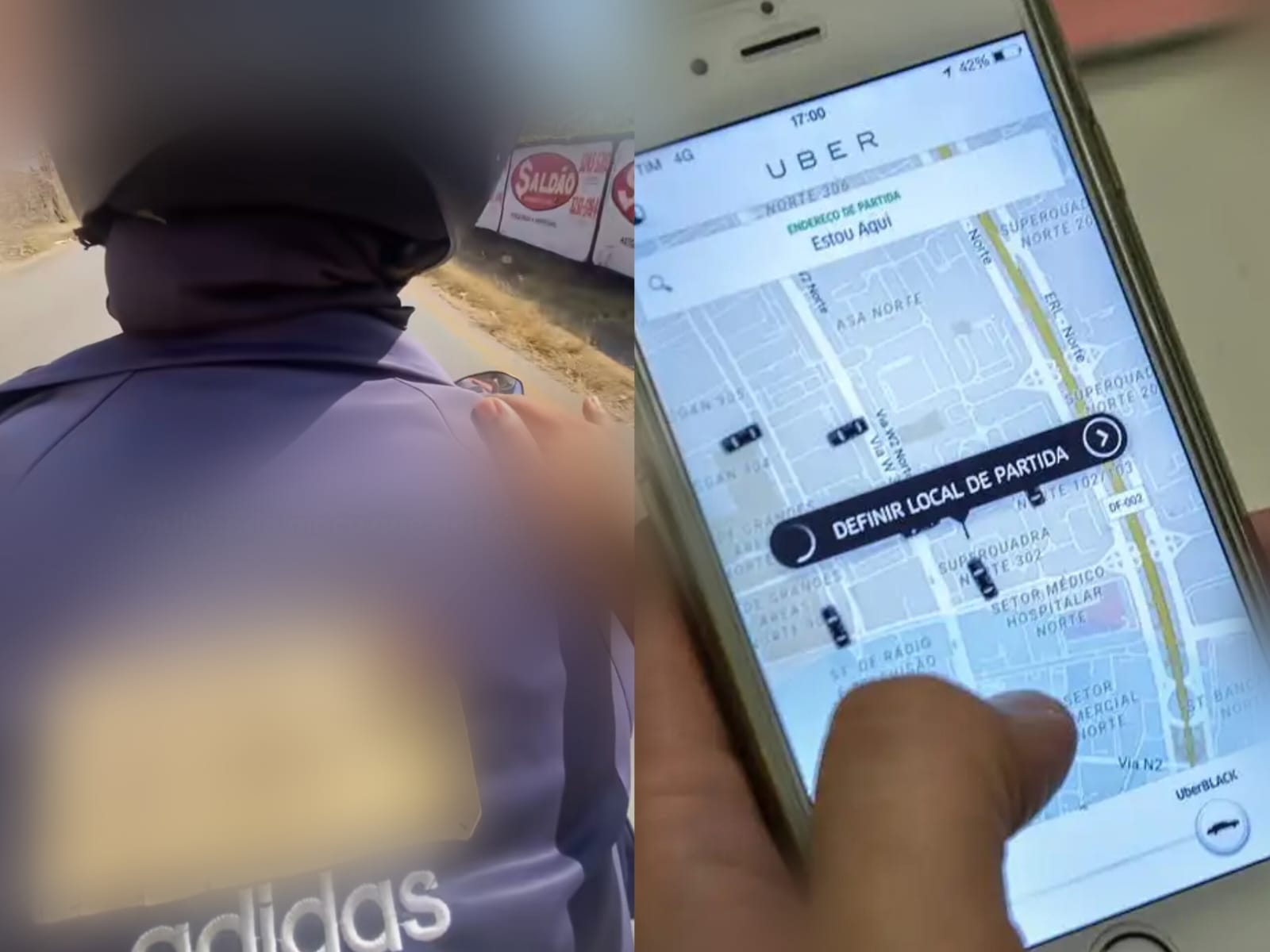 Motorista de aplicativo chama atenção ao andar com aviso colado nas costas