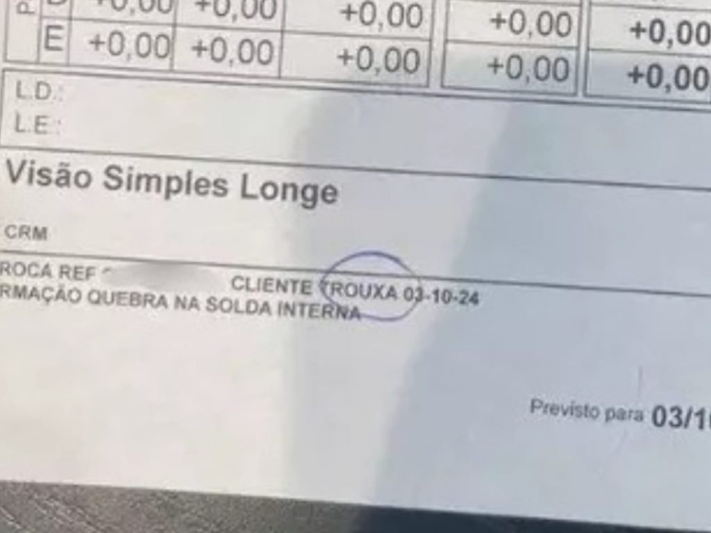 Ótica será processada após cliente ver o nome que deram para ele no recibo