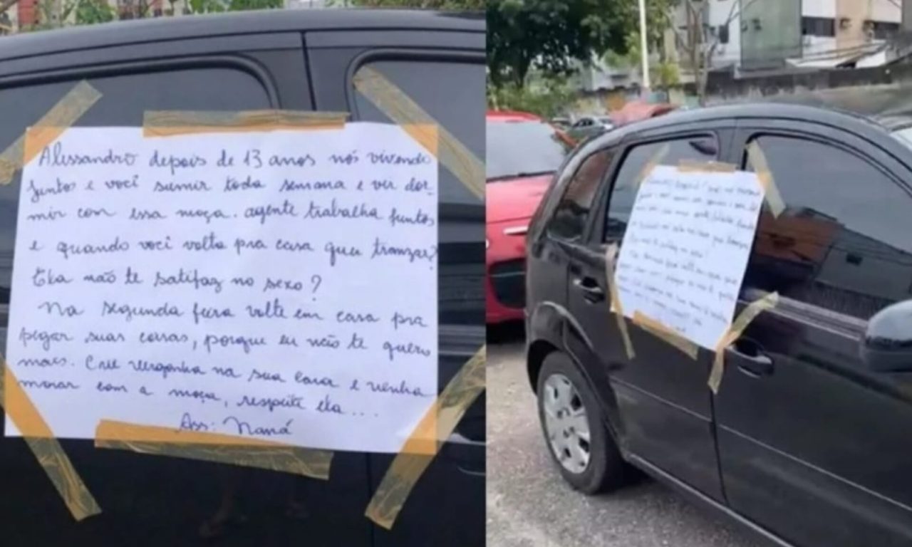 Mulher descobre o que o marido fazia e deixa bilhete no carro dele para toda a cidade saber da verdade