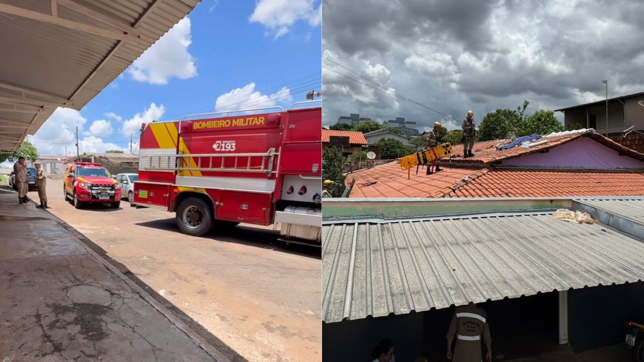 Bombeiros são acionados e retiram corpo em cima de telhado, em Anápolis