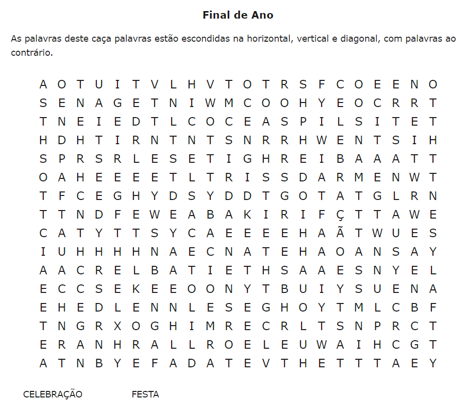 Desafio: em clima de fim de ano, encontre “FESTAS” e “CELEBRAÇÃO” neste caça-palavras em apenas 15 segundos